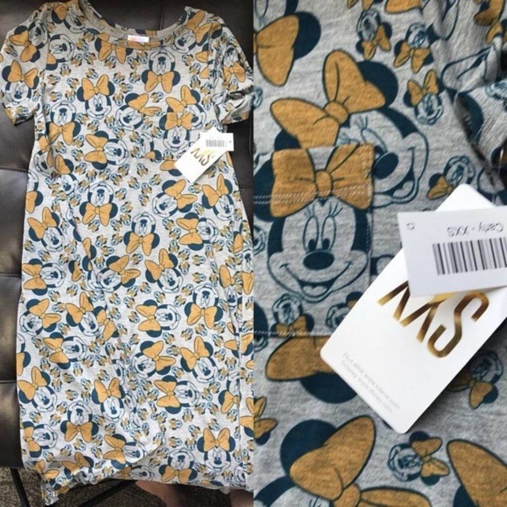 LulaRoe Disney XXS Carly Yellow and Gray Minnie